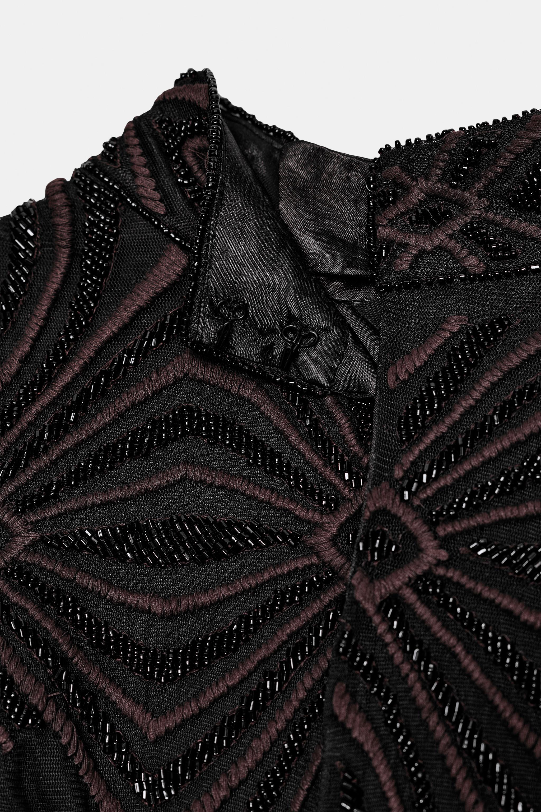 BEADED FRINGE TULLE TOP